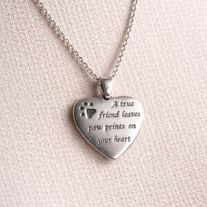 925 Sterling Silver Heart Pendant Necklace Paw Print Pet Lover Gift